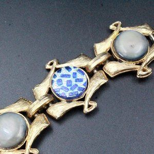 Vintage High End Couture Mixed Materials Mosaic Ceramic Brushed Bracelet
